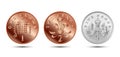 Vector Set British coin one, two, five pence. Royalty Free Stock Photo